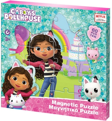 Магнитен пъзел 60 ел. Къщата за кукли на Габи Gabby's Dollhouse 18x18x2 см с 3 пъзела по 20 ел.